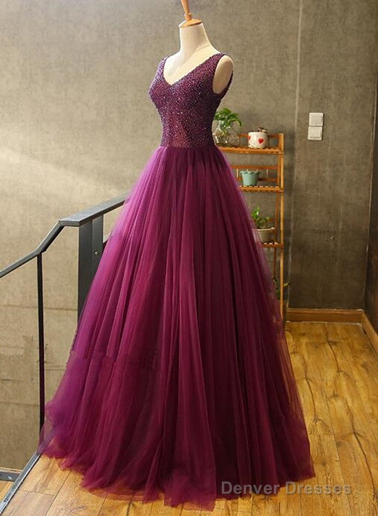 Gorgeous Purple Beaded V-Neckline Party Gown, Sweet 16 Dresses Main image