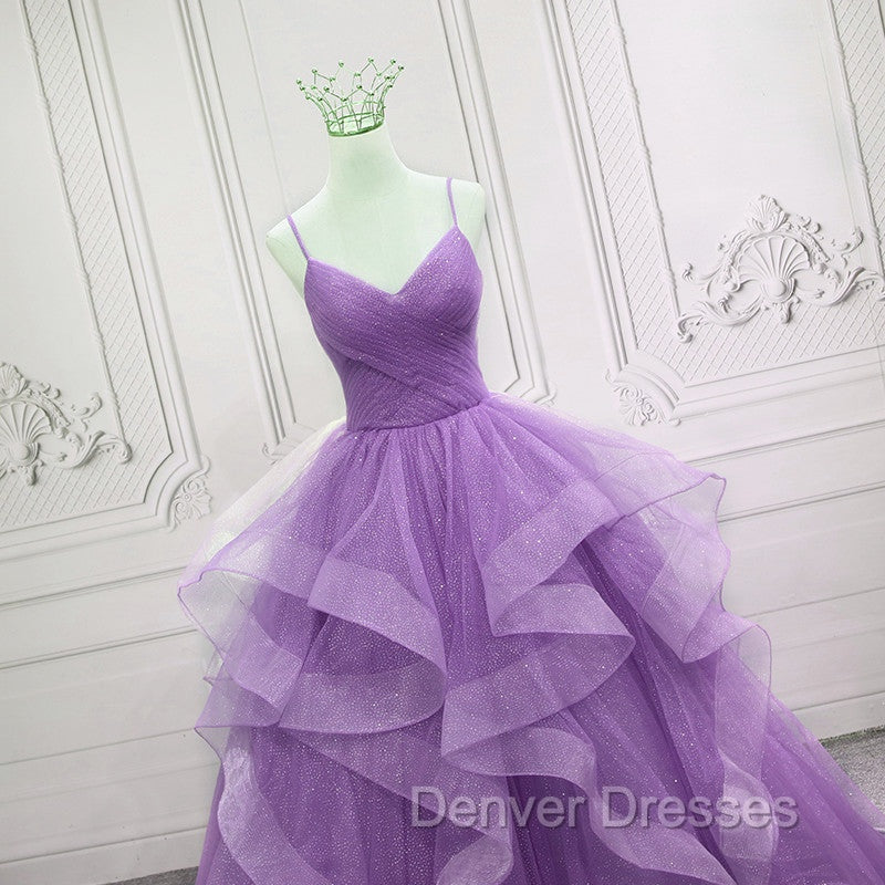 Gorgeous Purple Straps Layers Tulle V-neckline Long Evening Dress, Light Purple Prom Dress Secondary image