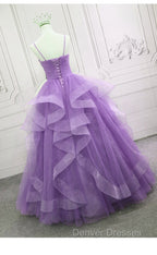 Gorgeous Purple Straps Layers Tulle V-neckline Long Evening Dress, Light Purple Prom Dress