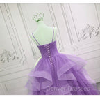Gorgeous Purple Straps Layers Tulle V-neckline Long Evening Dress, Light Purple Prom Dress