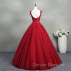 Gorgeous Red Ball Gown Sweet 16 Gown, Red Tulle with Lace Applique Party Dress
