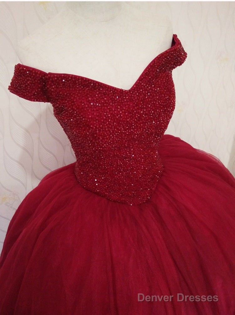 Gorgeous Red Off Shoulder Sparkle Sweet 16 Gown, Red Puffy Tulle Gown Secondary image