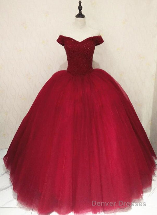 Gorgeous Red Off Shoulder Sparkle Sweet 16 Gown, Red Puffy Tulle Gown Main image