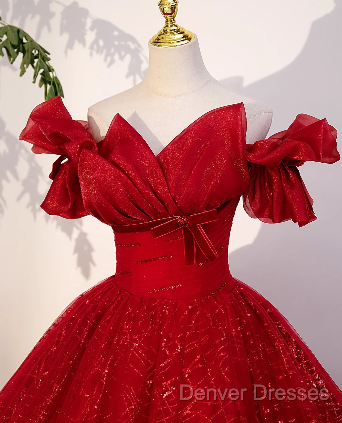 Gorgeous Red Tulle Ball Gown Off Shoulder Sweet 16 Dress, Red Long Formal Dress