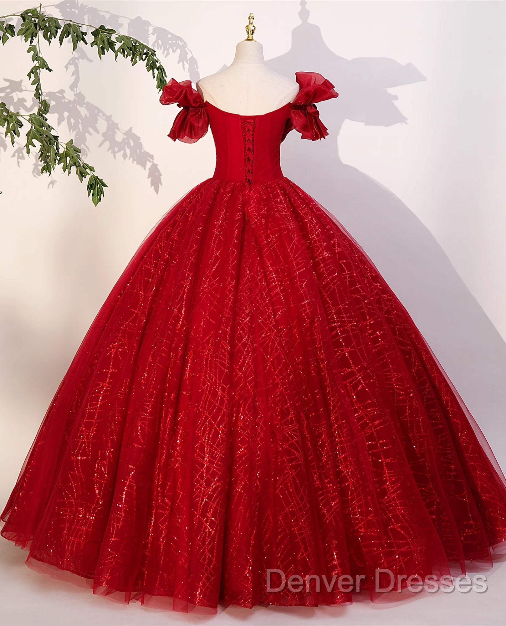 Gorgeous Red Tulle Ball Gown Off Shoulder Sweet 16 Dress, Red Long Formal Dress