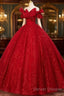 Gorgeous Red Tulle Ball Gown Off Shoulder Sweet 16 Dress, Red Long Formal Dress