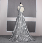 Gorgeous Royal Blue A Line V Neck Backless Satin Train Prom Dress Evening Dress