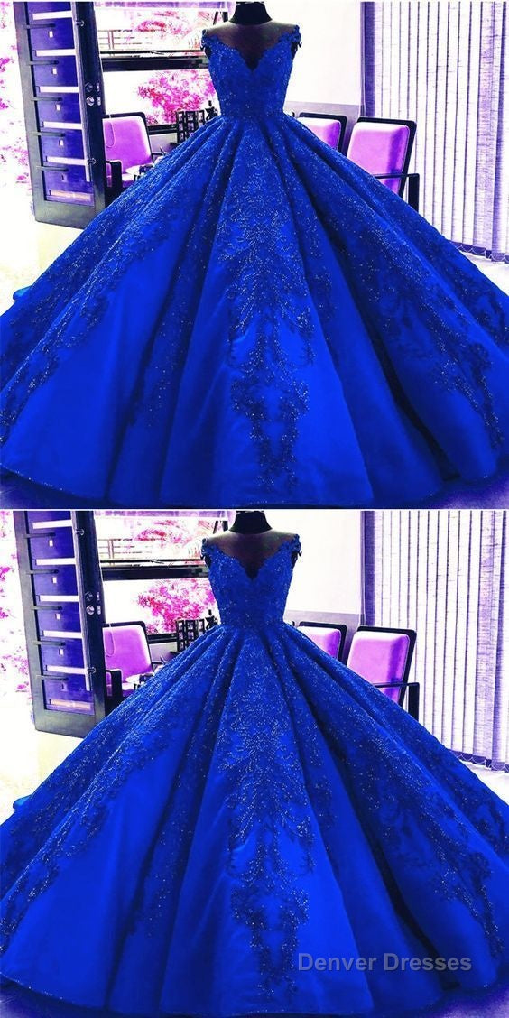 Gorgeous Royal Blue Appliques Beads Quinceanera Dresses, Formal Ball Gown Prom Dress