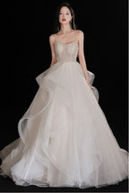 Gorgeous Ruffled Ballgown Tier Wedding Dress With Spaghetti Straps