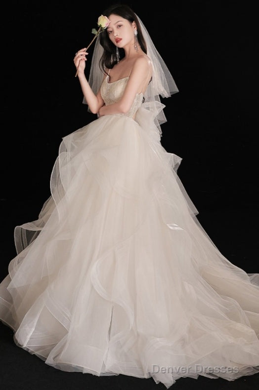 Gorgeous Ruffled Ballgown Tier Wedding Dress With Spaghetti Straps