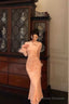 Gorgeous Sheath High Neckline Long Sleeves Pink Date Night Dress Long Prom Dresses Birthday Outfits