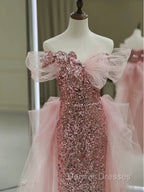 Gorgeous Sheath Off The Shoulder Pink Sequin Long Evening Dress Prom Dress Birthday Outfits