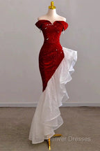 Gorgeous Sheath Off The Shoulder Sequin Red Evening Dress Prom Dress Birthday Outfits
