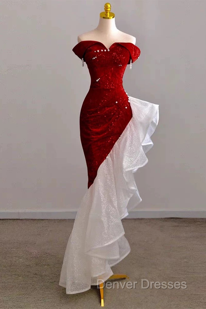 Gorgeous Sheath Off The Shoulder Sequin Red Evening Dress Prom Dress Birthday Outfits Secondary image