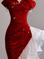Gorgeous Sheath Off The Shoulder Sequin Red Evening Dress Prom Dress Birthday Outfits