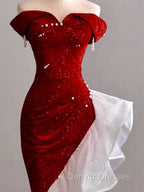 Gorgeous Sheath Off The Shoulder Sequin Red Evening Dress Prom Dress Birthday Outfits