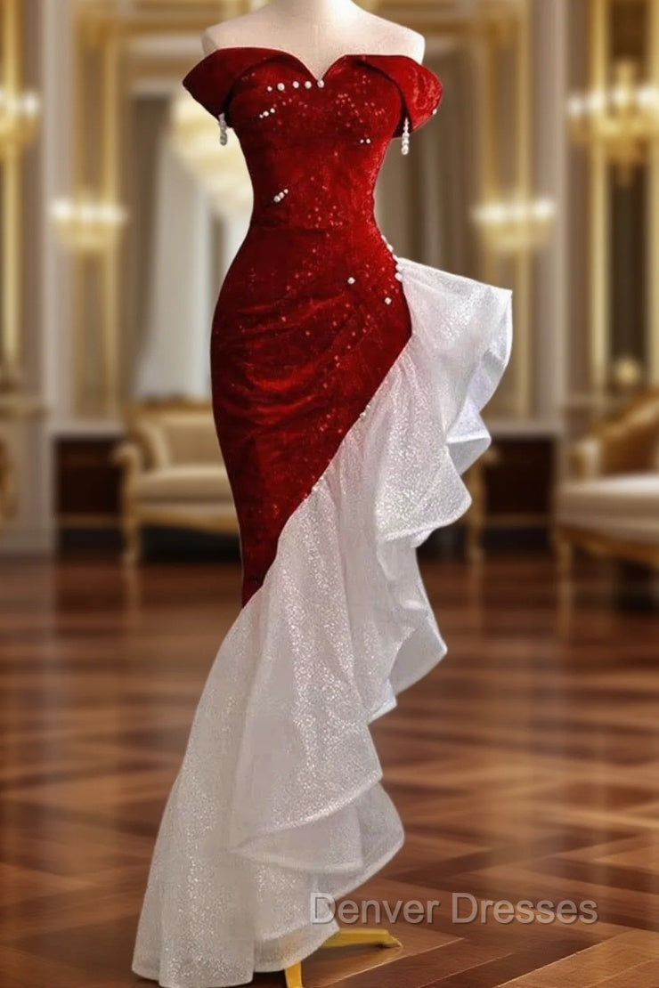 Gorgeous Sheath Off The Shoulder Sequin Red Evening Dress Prom Dress Birthday Outfits Main image