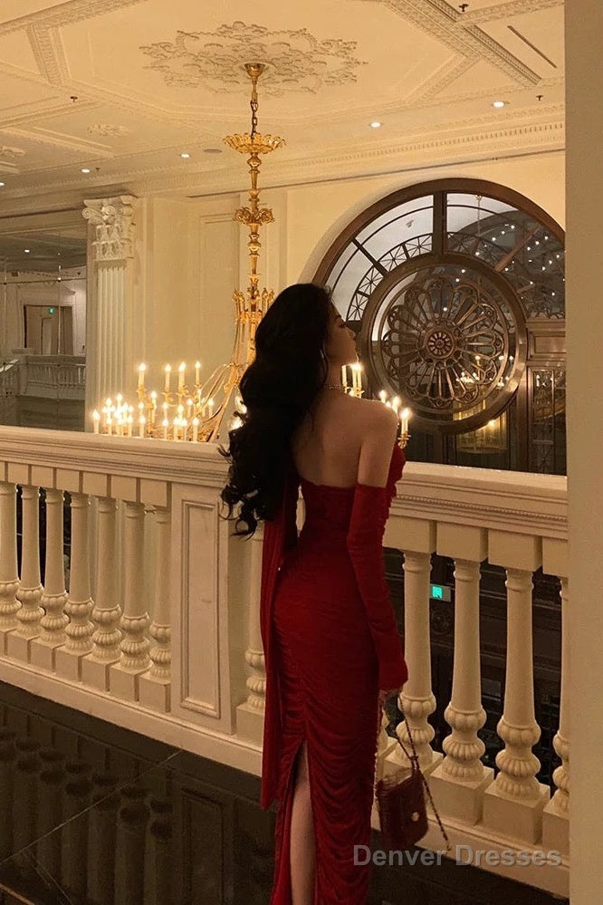 Gorgeous Sheath One Shoulder Sleeveless Date Night Dress Red Ruffle Prom Dresses Birthday Outfits