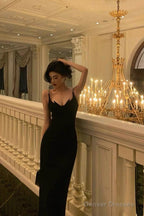 Gorgeous Sheath Spaghetti Straps Black Date Night Dress Prom Dresses Party Dress Birthday Outfits