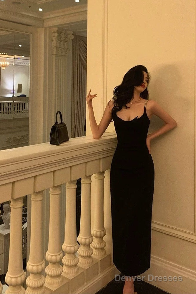 Gorgeous Sheath Spaghetti Straps Black Date Night Dress Prom Dresses Party Dress Birthday Outfits Main image
