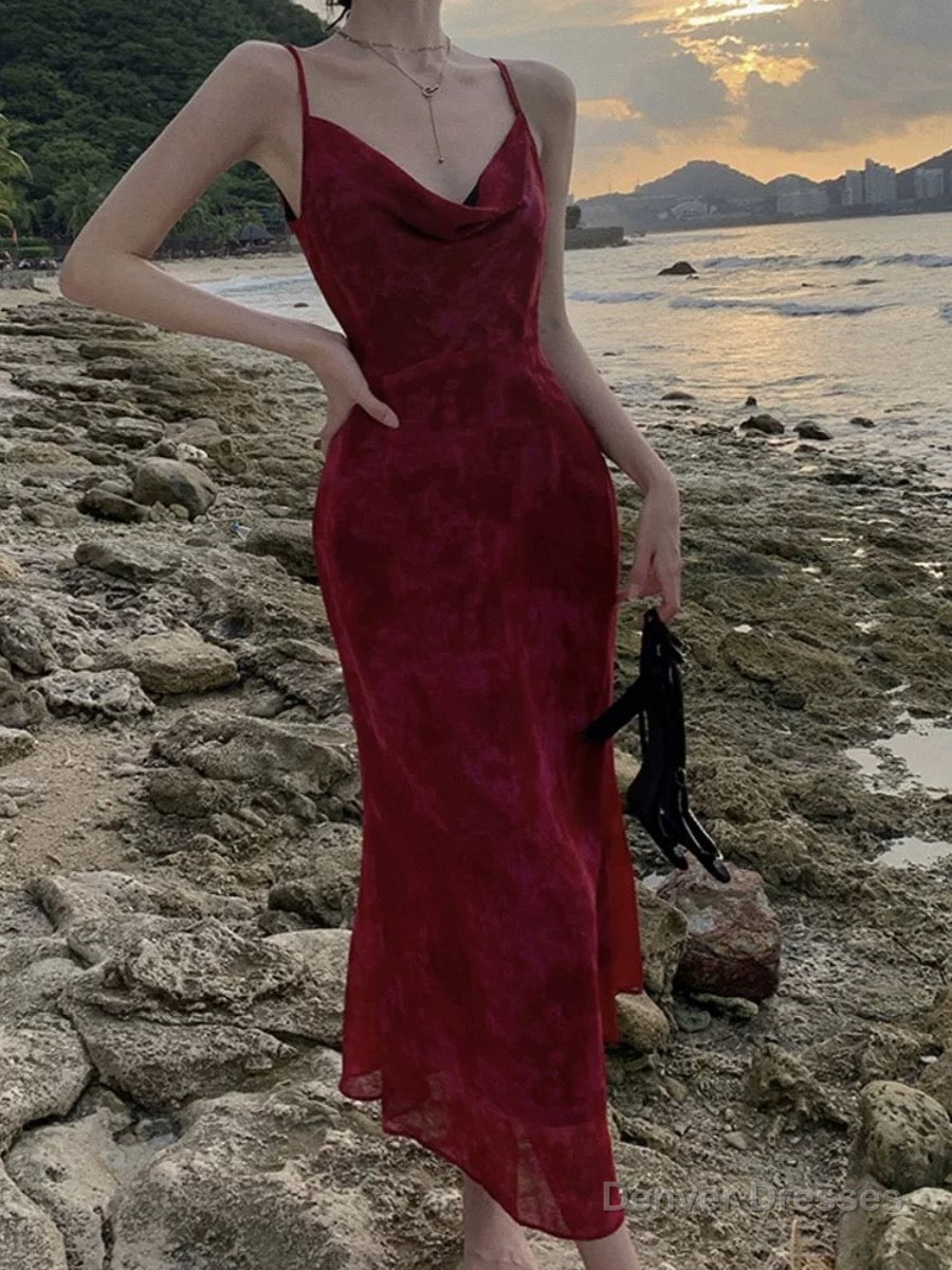 Gorgeous Sheath Spaghetti Straps Burgundy Evening Dress Prom Dresses Birthday Outfits Main image