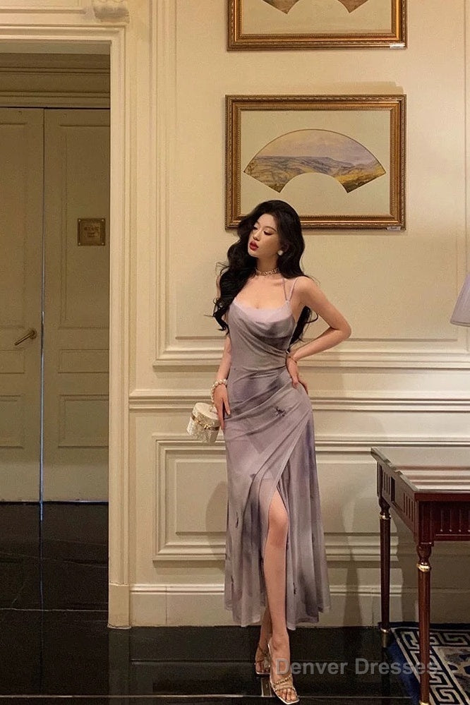 Gorgeous Sheath Spaghetti Straps Date Night Dress Long Prom Dresses Birthday Outfits Main image