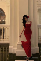 Gorgeous Sheath Spaghetti Straps Red Date Night Dress Prom Dresses Party Dress Birthday Outfits