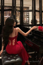 Gorgeous Sheath Spaghetti Straps Red Date Night Dress Prom Dresses Party Dress Birthday Outfits