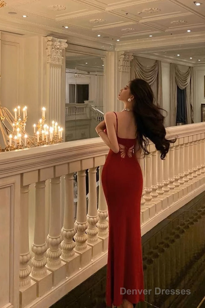 Gorgeous Sheath Spaghetti Straps Red Date Night Dress Prom Dresses Party Dress Birthday Outfits