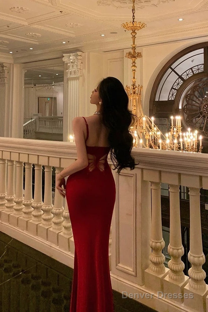 Gorgeous Sheath Spaghetti Straps Red Date Night Dress Prom Dresses Party Dress Birthday Outfits