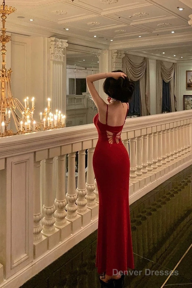 Gorgeous Sheath Spaghetti Straps Red Date Night Dress Prom Dresses Party Dress Birthday Outfits Main image