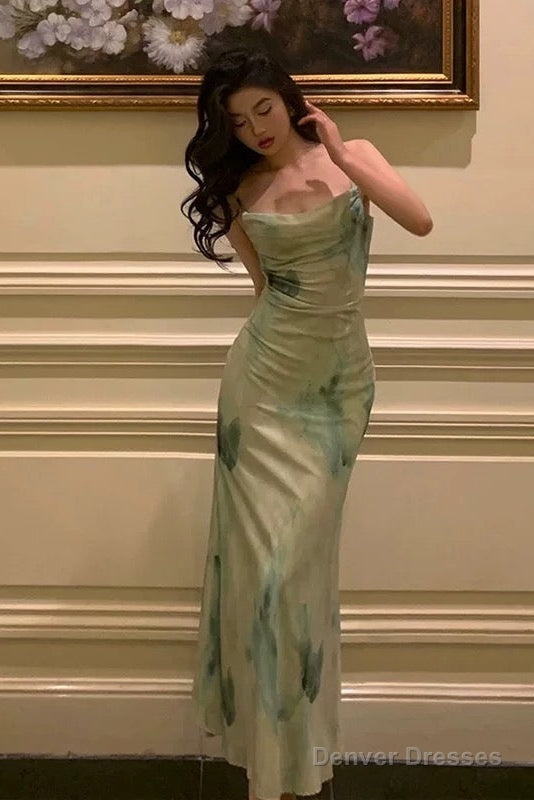 Gorgeous Sheath Spaghetti Straps Sage Green Date Night Dress Prom Dresses Birthday Outfit