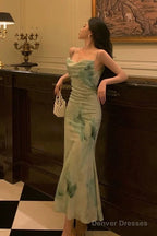 Gorgeous Sheath Spaghetti Straps Sage Green Date Night Dress Prom Dresses Birthday Outfit