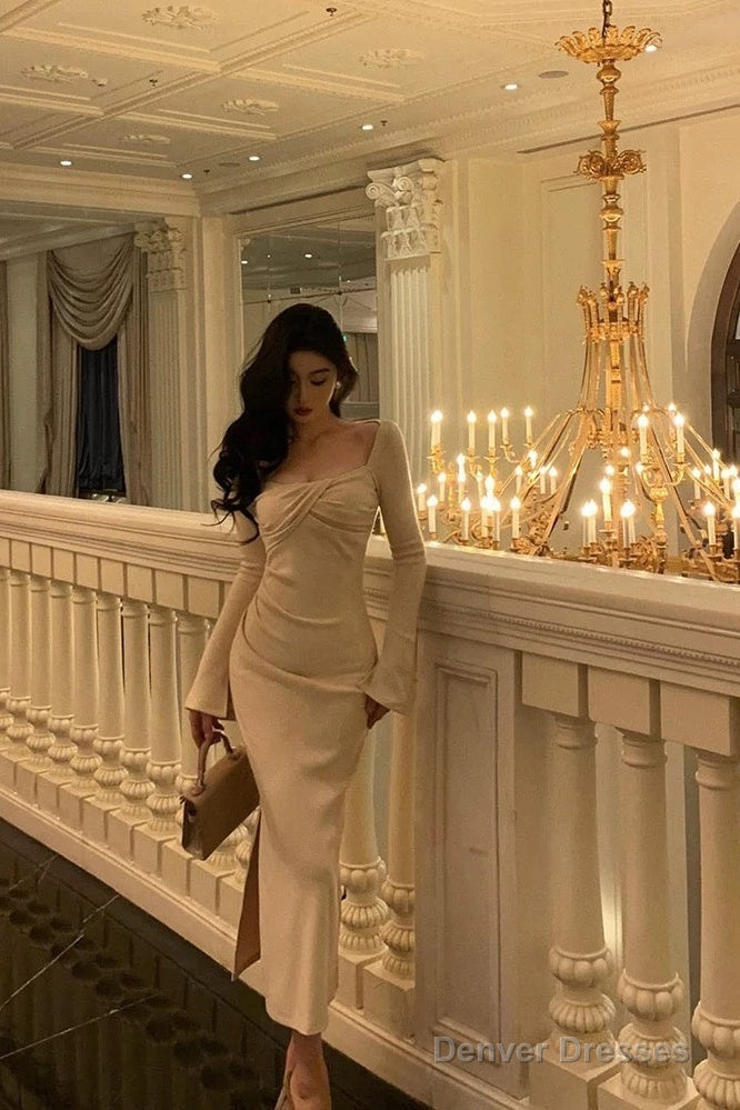 Gorgeous Sheath Square Neckline Long Sleeves Date Night Dress Prom Dresses Birthday Outfits Main image