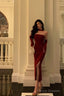 Gorgeous Sheath Strapless Burgundy Date Night Dress Tulle Prom Dresses With Gloves Party Dress Birthday Outfits