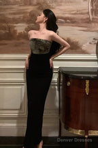 Gorgeous Sheath Strapless Date Night Dress Black Prom Dresses Party Dress Birthday Outfits