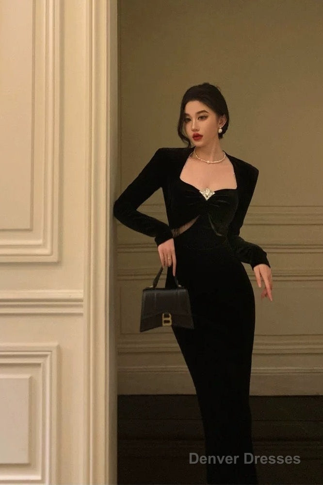 Gorgeous Sheath Strapless Long Sleeves Black Date Night Dress Prom Dresses Birthday Outfit