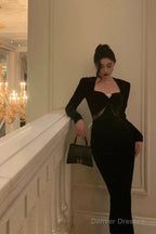 Gorgeous Sheath Strapless Long Sleeves Black Date Night Dress Prom Dresses Birthday Outfit