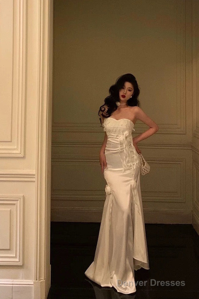Gorgeous Sheath Strapless White Date Night Dress Long Prom Dresses Birthday Outfits Secondary image