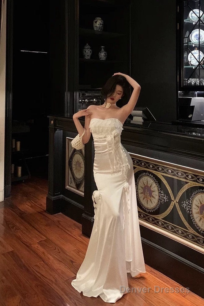 Gorgeous Sheath Strapless White Date Night Dress Long Prom Dresses Birthday Outfits