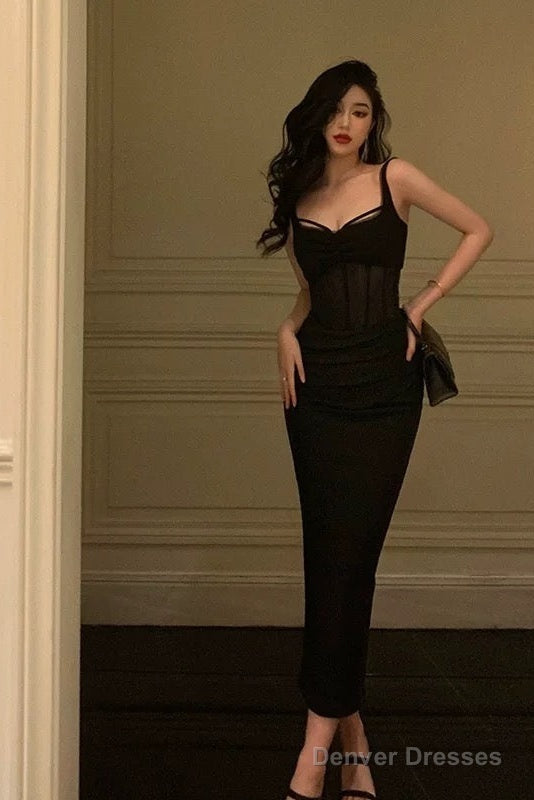 Gorgeous Sheath Straps Date Night Dress Black Prom Dresses Party Dress Birthday Outfits
