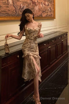 Gorgeous Sheath Straps Date Night Dress Floral Prom Dresses Party Dress Birthday Outfits