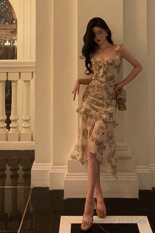 Gorgeous Sheath Straps Date Night Dress Floral Prom Dresses Party Dress Birthday Outfits