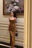 Gorgeous Sheath Straps Gold Satin Date Night Dress Long Prom Dresses Birthday Outfits