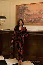 Gorgeous Sheath V Neckline Pink Floral Date Night Dress Long Prom Dresses Birthday Outfits