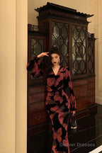 Gorgeous Sheath V Neckline Pink Floral Date Night Dress Long Prom Dresses Birthday Outfits