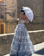 Elegant Floral Print Chiffon Long Prom Dress Evening Dress