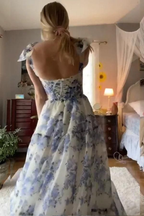 Elegant Floral Print Chiffon Long Prom Dress Evening Dress