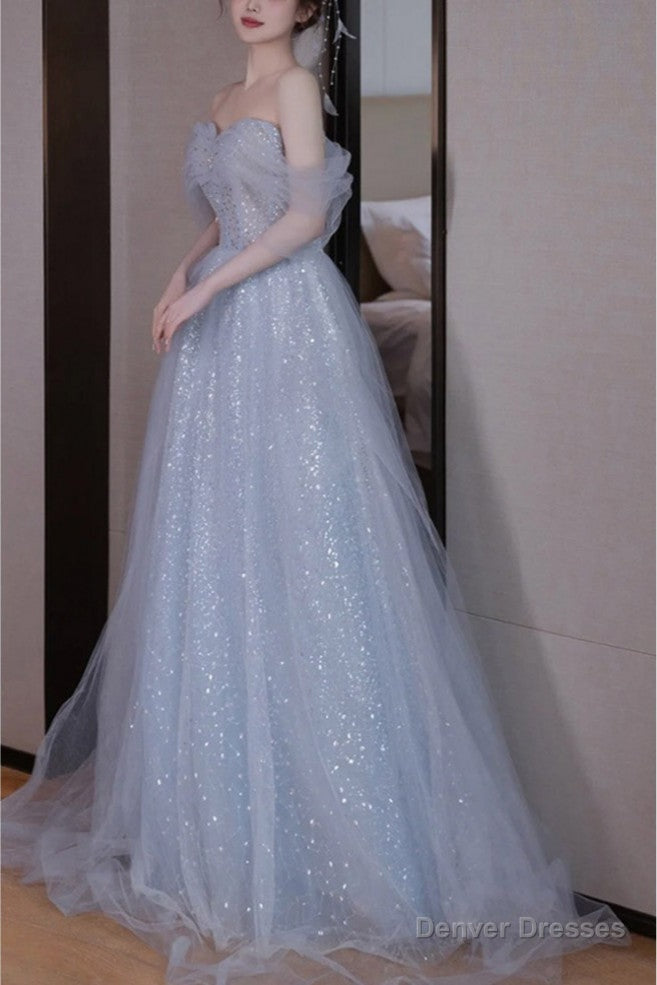 Gorgeous Silver Bling Tulle Off Shoulder Prom Dress Secondary image