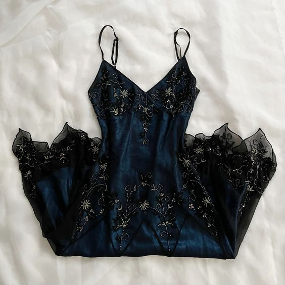 Gorgeous Mermaid Spaghetti Straps Beaded Navy Blue Satin Long Prom Dress Main image